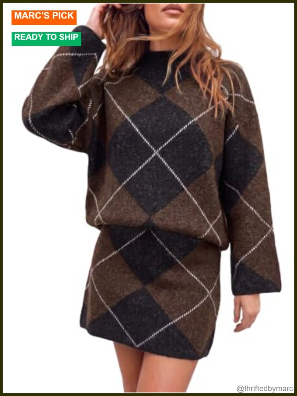 Women's Knit Sweater & Skirt 2-Piece Set Faux Cashmere